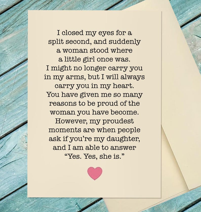 Appreciating Daughter Card / Parent to Daughter Card / Mom to Daughter / Dad to Daughter / Card for Daughter / Custom Option Card image 1
