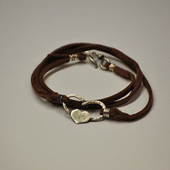 Leather Wrap Initial Horseshoe Heart Bracelet new colors | Etsy