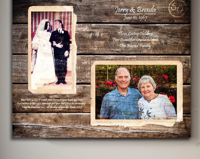 50th Anniversary Gift: Custom Photo on Rustic Wood Print