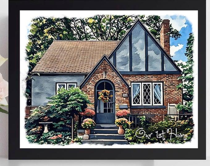 Custom Watercolor First House or Dream House Painting