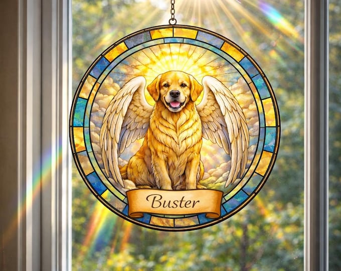 Personalized Dog Portrait Stained Glass Suncatcher, Custom Pet Memorial Stained Glass Photo Suncatcher, Dog Loss Keepsake, Pet Loss Gift