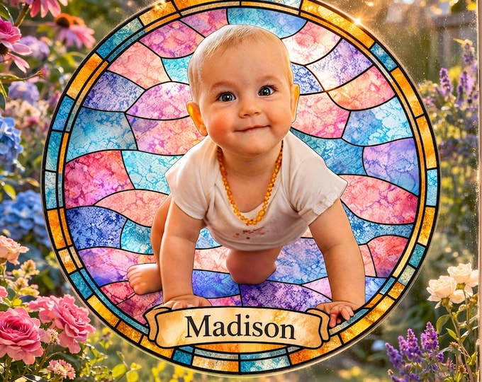 Personalized Baby Stained Glass Suncatcher, Custom Newborn Gift, Baby Shower Gift, Nursery Window Decor, Mother's Day Gift