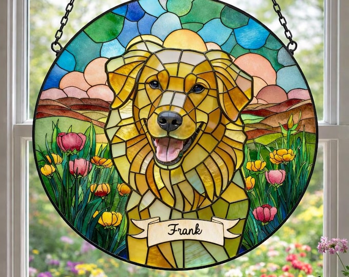 Custom Dog Portrait Stained Glass Suncatcher, Personalized Pet Gift, Dog Lover Gift, Custom Pet Memorial, Unique Dog Decor
