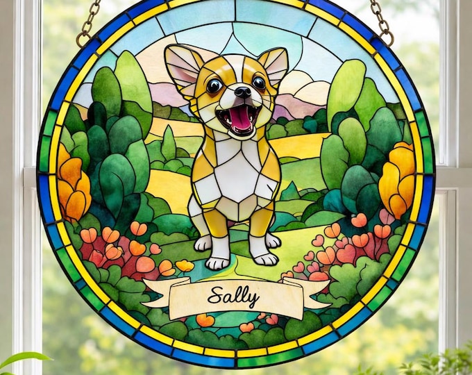 Custom Dog Portrait Stained Glass Suncatcher, Personalized Pet Gift, Dog Lover Gift, Custom Pet Memorial, Unique Dog Decor