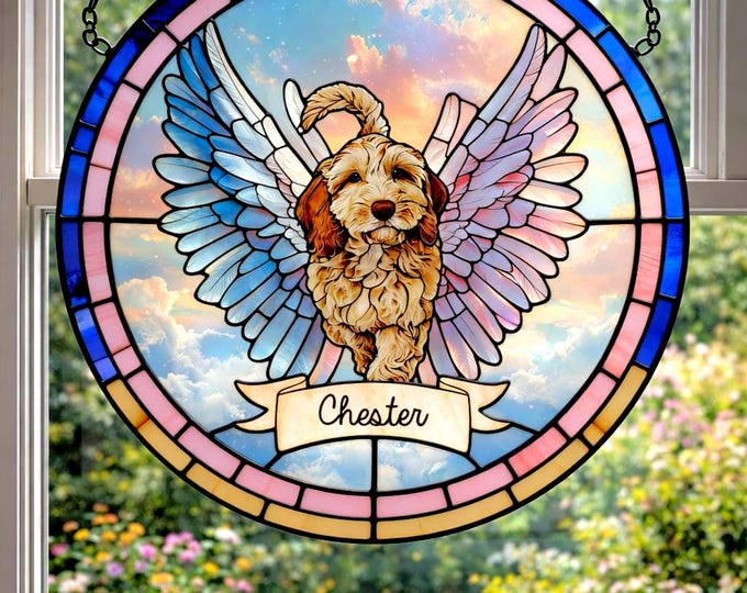 Personalized Dog Memorial Stained Glass Suncatcher, Custom Pet Loss Gift, Rainbow Bridge Dog Portrait, Dog Sympathy Gift, Remembrance Gift