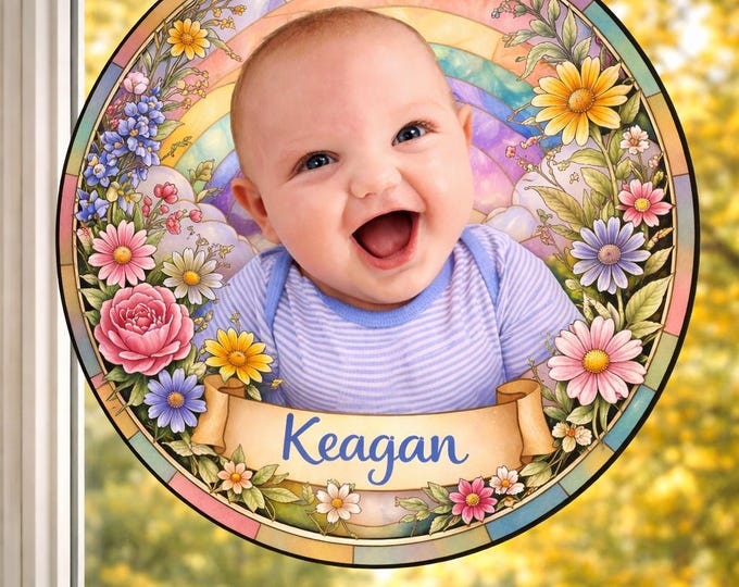 Personalized Baby Stained Glass Suncatcher, Custom Newborn Gift, Baby Shower Gift, Nursery Window Decor, Mother's Day Gift