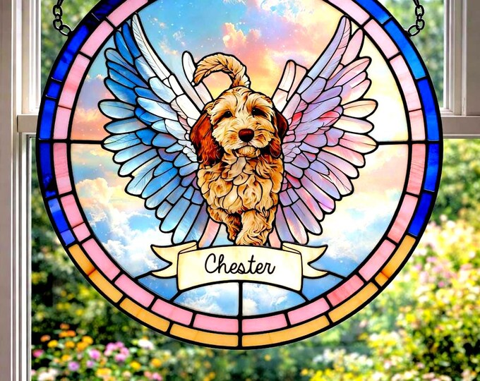 Personalized Dog Memorial Stained Glass Suncatcher, Custom Pet Loss Gift, Rainbow Bridge Dog Portrait, Dog Sympathy Gift, Remembrance Gift
