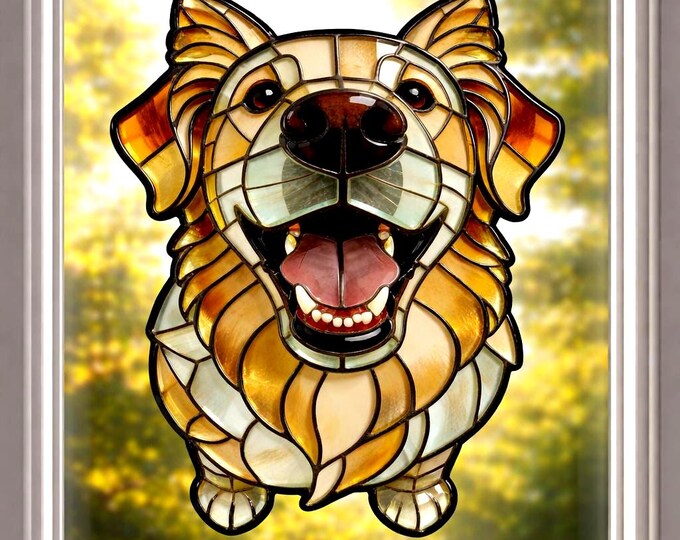 Personalized Dog Memorial Stained Glass Suncatcher, Christian Custom Pet Loss Gift, Rainbow Bridge Dog Portrait, Dog Sympathy Gift