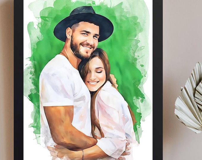 Custom Christmas Gift Family Portrait : Watercolor Painting