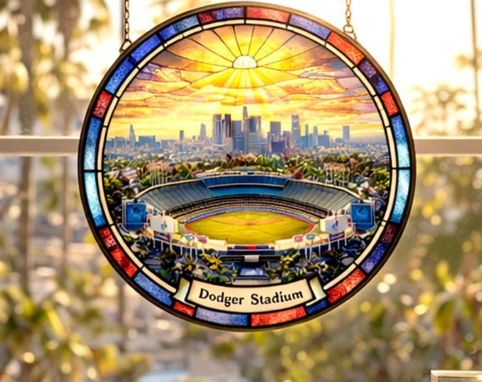 Dodger Stadium Stained Glass Suncatcher, Los Angeles Dodgers Gift, Baseball Fan Decor, Dodgers Man Cave Art, Stadium Window Hanging, MLB