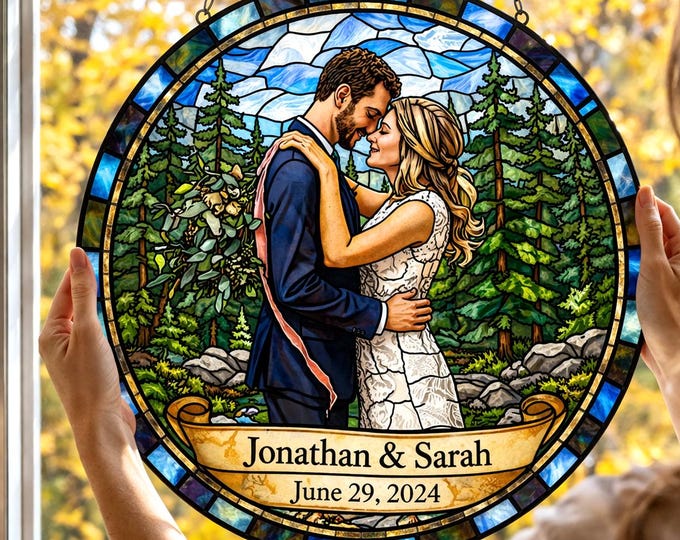 Third Anniversary Gift, Glass Anniversary, Personalized Wedding Anniversary Stained Glass Sun catcher, Custom Anniversary Gift for Wife