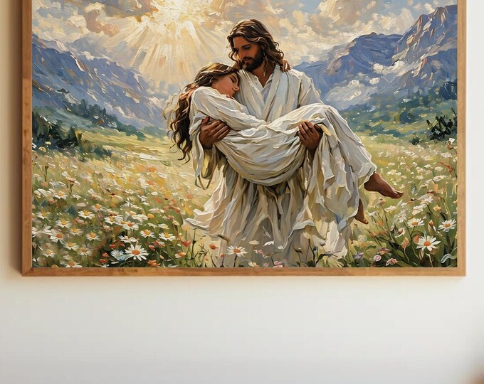 Jesus Leaves The 99 | Jesus Wall Art Canvas Print | Christian Wall Decor | Neutral Religious Art | Modern Jesus Painting | Mathew 18:13