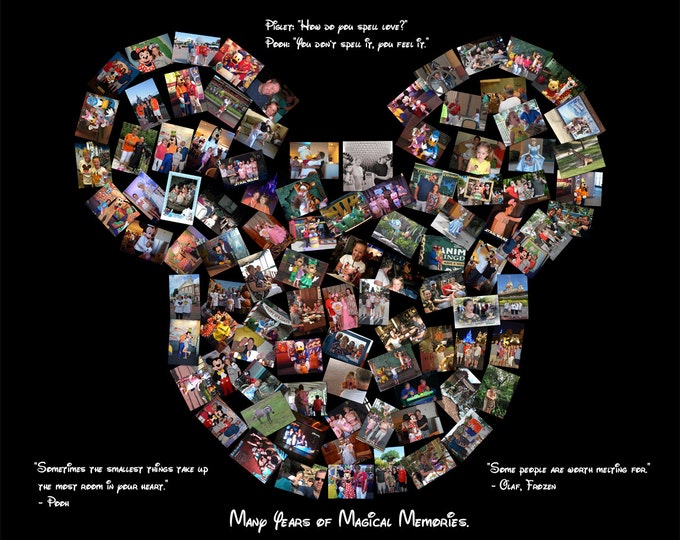 Disney Collage canvas Custom Mickey Mouse Ears Custom Canvas Mosaic Collage Picture Gift Wedding or Anniversary Wall Art 20x24