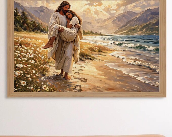 Jesus Leaves The 99 | Jesus Wall Art Canvas Print | Christian Wall Decor | Neutral Religious Art | Modern Jesus Painting | Mathew 18:13