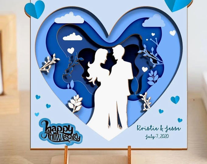 5th Anniversary Gift Wood, Custom 4 Layer Wood Sign, Personalized Wooden Photo Frame, 3D Layered Wood Decor, Custom Shape Keepsake
