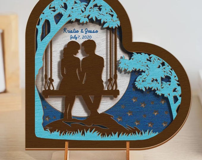 5th Anniversary Gift Wood, Custom 4 Layer Wood Sign, Personalized Wooden Photo Frame, 3D Layered Wood Decor, Custom Shape Keepsake