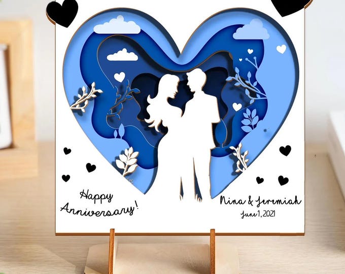 5th Anniversary Gift Wood, Custom 4 Layer Wood Sign, Personalized Wooden Photo Frame, 3D Layered Wood Decor, Custom Shape Keepsake