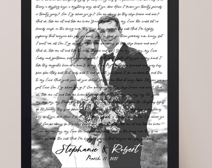 Wedding Song Lyrics with Photo Personalized First Dance Favorite Song Canvas Print 1st Anniversary Custom Sign Framed Valentines Day Gift
