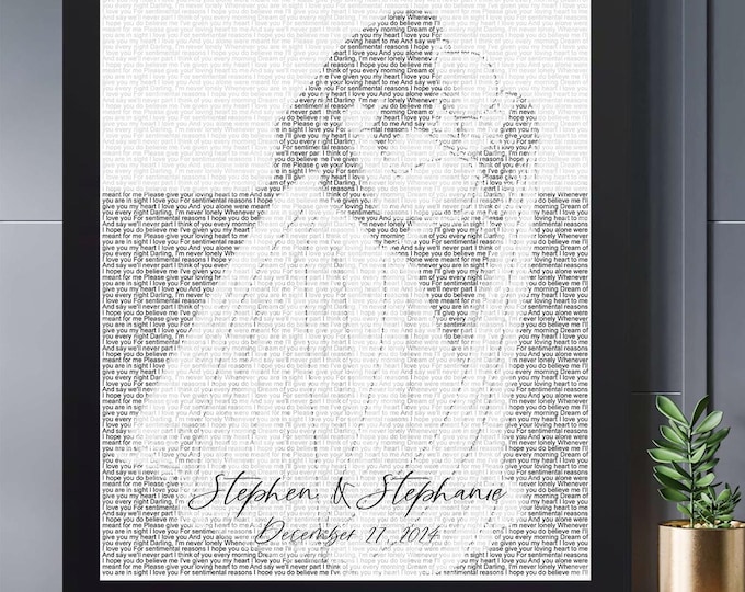 1st Anniversary Paper Gift: Personalized First Dance Lyrics Art Wedding Vow