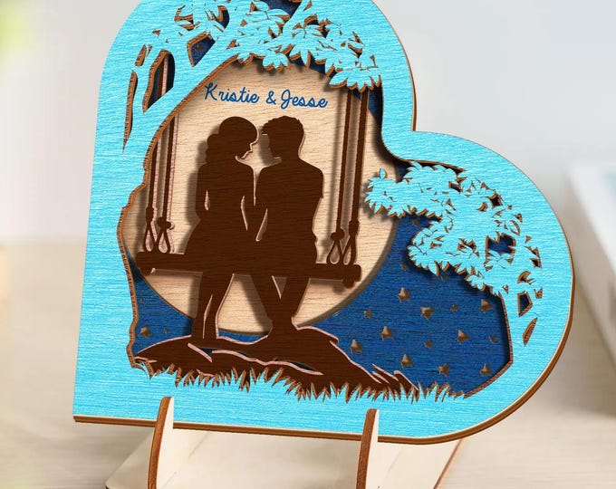 5th Anniversary Gift Wood, Custom 4 Layer Wood Sign, Personalized Wooden Photo Frame, 3D Layered Wood Decor, Custom Shape Keepsake