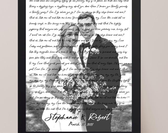 Wedding Song Lyrics with Photo Personalized First Dance Favorite Song Canvas Print 1st Anniversary Custom Sign Framed Valentines Day Gift