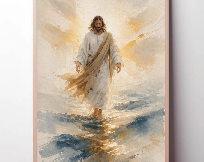Jesus Leaves The 99 | Jesus Wall Art Canvas Print | Christian Wall Decor | Neutral Religious Art | Modern Jesus Painting | Mathew 18:13