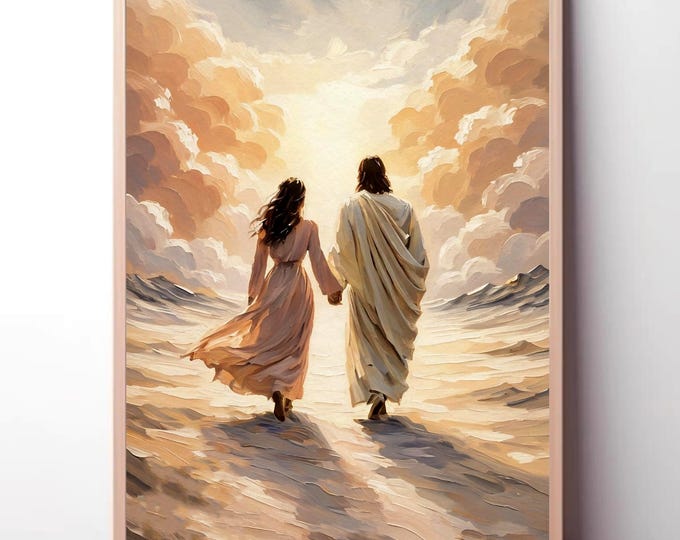 Jesus Leaves The 99 | Jesus Wall Art Canvas Print | Christian Wall Decor | Neutral Religious Art | Modern Jesus Painting | Mathew 18:13