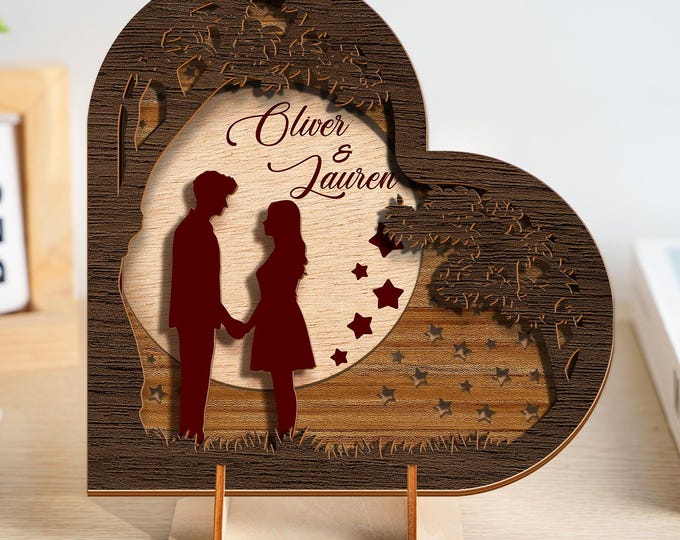 5th Anniversary Gift Wood, Custom 4 Layer Wood Sign, Personalized Wooden Photo Frame, 3D Layered Wood Decor, Custom Shape Keepsake