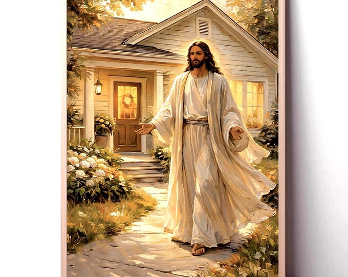 Jesus Leaves The 99 | Jesus Wall Art Canvas Print | Christian Wall Decor | Neutral Religious Art | Modern Jesus Painting | Mathew 18:13