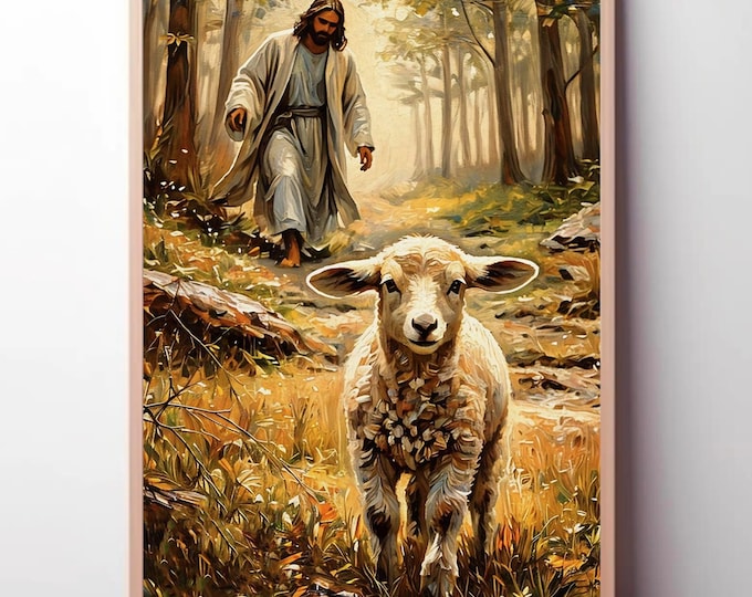 Jesus Leaves The 99 | Jesus Wall Art Canvas Print | Christian Wall Decor | Neutral Religious Art | Modern Jesus Painting | Mathew 18:13