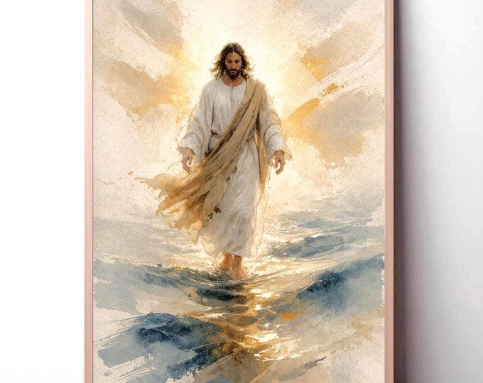Jesus Leaves The 99 | Jesus Wall Art Canvas Print | Christian Wall Decor | Neutral Religious Art | Modern Jesus Painting | Mathew 18:13