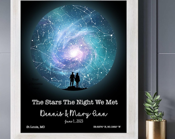 Stars The Night We Met Custom Star Map Print - Engagement Gift, Star Map By Date Anniversary Gift, Night Sky Print Personalised