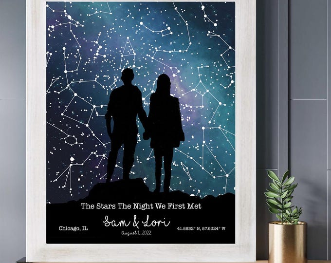 Stars The Night We Met Custom Star Map Print - Engagement Gift, Star Map By Date Anniversary Gift, Night Sky Print Personalised Gift