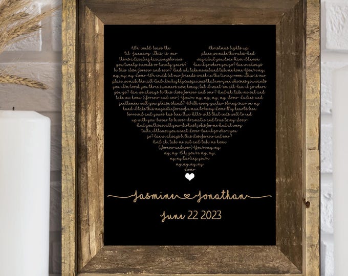 Personalized First Dance Lyrics Art or Wedding Vows: Heart Shaped Text , 1st Anniversary Paper Gift 2nd Anniversary Cotton Anniversary