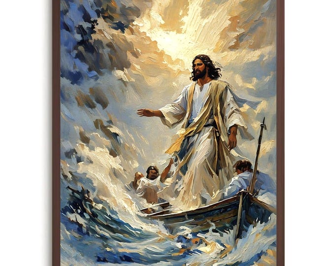 Jesus Leaves The 99 | Jesus Wall Art Canvas Print | Christian Wall Decor | Neutral Religious Art | Modern Jesus Painting | Mathew 18:13