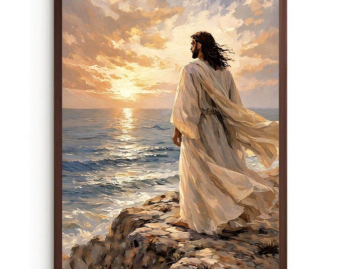 Jesus Leaves The 99 | Jesus Wall Art Canvas Print | Christian Wall Decor | Neutral Religious Art | Modern Jesus Painting | Mathew 18:13