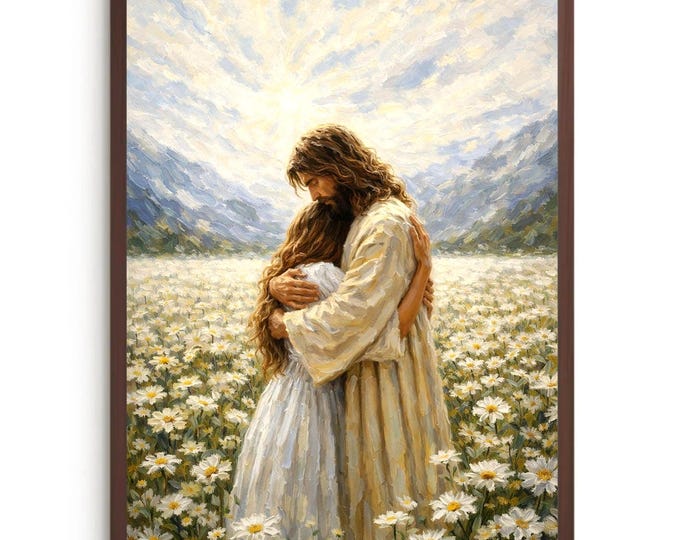 Jesus Leaves The 99 | Jesus Wall Art Canvas Print | Christian Wall Decor | Neutral Religious Art | Modern Jesus Painting | Mathew 18:13