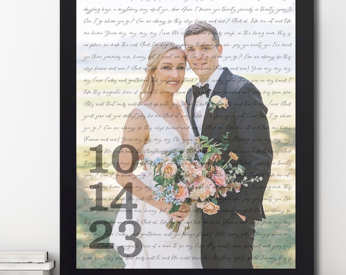 First Dance Lyrics Photo Art Print – Personalized Wedding Song Lyric Wall Art, Custom Photo Text, 1st Anniversary Wedding Gift for Couple
