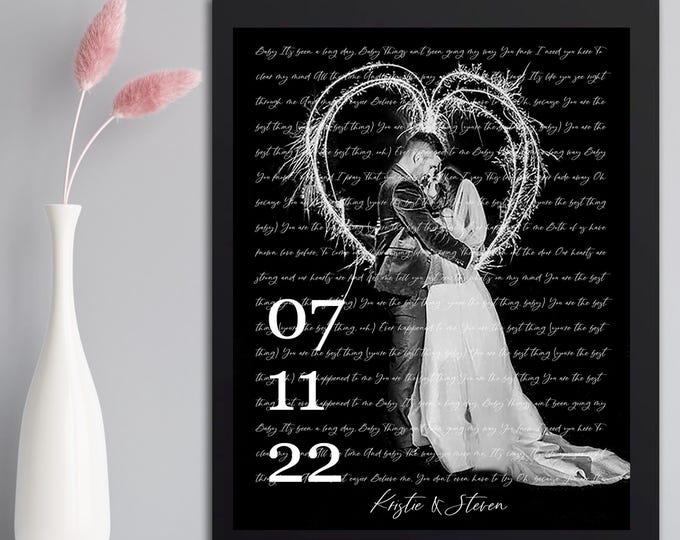 1st Anniversary: 2nd Anniversary Cotton Gift On Canvas Wedding Song Lyrics with Photo Personalized First Dance Favorite Song Canvas Print