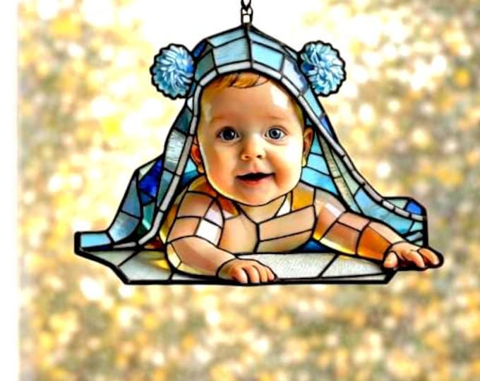 Personalized Dog Memorial Stained Glass Suncatcher, Christian Custom Pet Loss Gift, Rainbow Bridge Dog Portrait, Dog Sympathy Gift