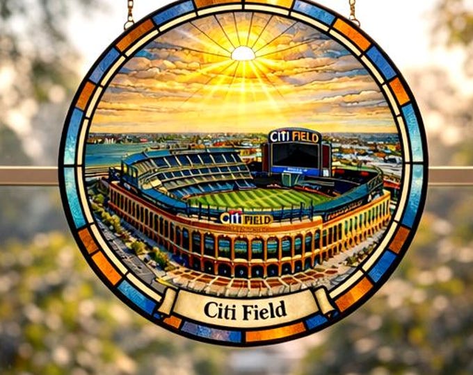 New York Mets Stained Glass Suncatcher, Citi Field Gift, Mets Fan Decor, Baseball Stadium Art, MLB Window Hanging, Sports Gift