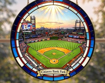 Vitral decorativo do Philadelphia Phillies, presente para fãs do Citizens Bank Park, decoração para torcedores do Phillies, arte de estádio de beisebol, decoração de janela da MLB