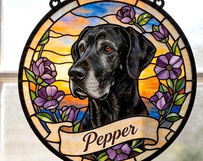Personalized Dog Memorial Stained Glass Suncatcher, Christian Custom Pet Loss Gift, Rainbow Bridge Dog Portrait, Dog Sympathy Gift