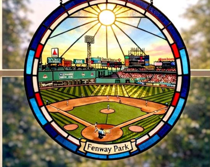 Boston Red Sox Stained Glass Suncatcher, Fenway Park Gift, Red Sox Fan Decor, Baseball Stadium Art, MLB Window Hanging, Sports Gift