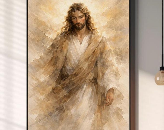 Jesus Wall Art Canvas Print | Christian Wall Decor | Neutral Religious Art | Modern Jesus Painting | Faith Home Decor | Spiritual Gift