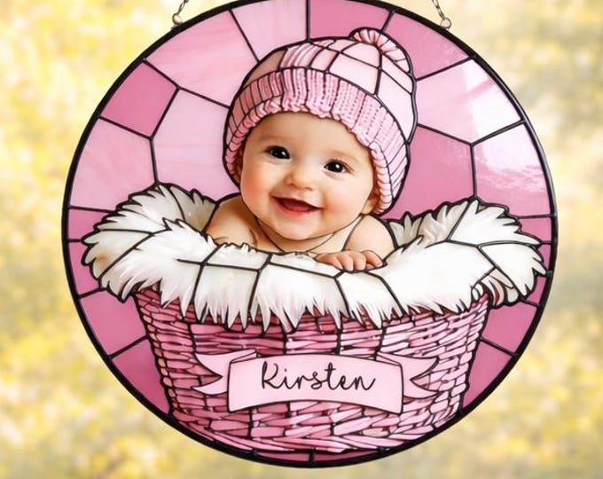 Personalized Baby Stained Glass Suncatcher, Custom Newborn Gift, Baby Shower Gift, Nursery Window Decor, Mother's Day Gift