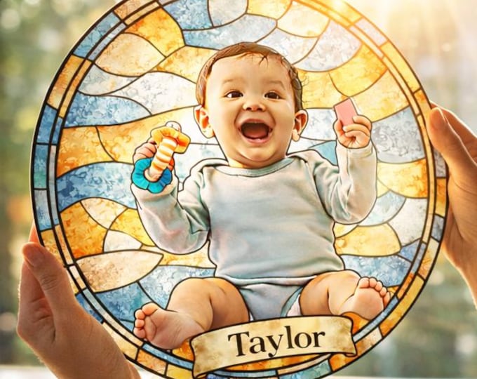 Personalized Baby Stained Glass Suncatcher, Custom Newborn Gift, Baby Shower Gift, Nursery Window Decor, Mother's Day Gift