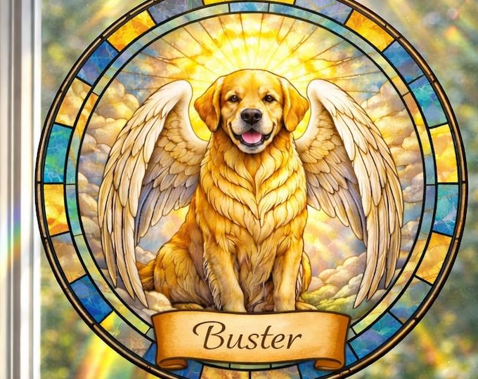 Personalized Dog Portrait Stained Glass Suncatcher, Custom Pet Memorial Stained Glass Photo Suncatcher, Dog Loss Keepsake, Pet Loss Gift