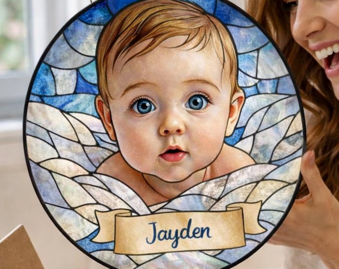 Personalized Baby Stained Glass Suncatcher, Custom Newborn Gift, Baby Shower Gift, Nursery Window Decor, Mother's Day Gift
