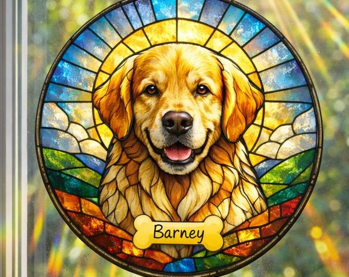 Personalized Dog Memorial Stained Glass Suncatcher, Christian Custom Pet Loss Gift, Rainbow Bridge Dog Portrait, Dog Sympathy Gift
